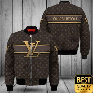Luxury Louis Vuitton Dark Brown Monogram Canvas with Big Gold Logo in Center 3D Shirt 1