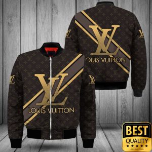 Luxury Louis Vuitton Dark Brown With Gold Diagonal Lines 3D Shirt And Pants 161