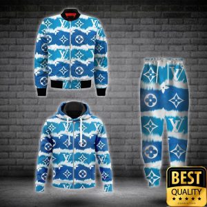 Luxury Louis Vuitton Dark And Light Blue White Mongram Pattern 3D Shirt And Pants 156