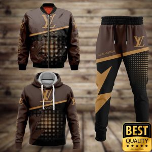 Luxury Louis Vuitton Dark and Light Brown with Logo on Chest 3D Shirt and Pants 1