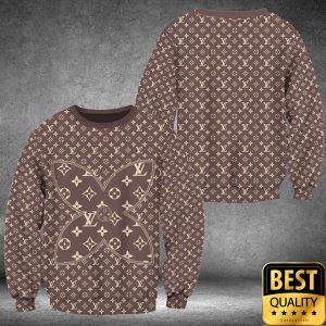 Luxury Louis Vuitton Gray Brown with 4 Leave Flower Pattern Center 3D Shirt and Pants 5