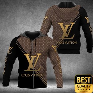 Luxury Louis Vuitton Half Black Half Brown Yellow Diagonal Lines 3D Shirt 3