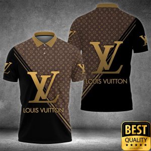 Luxury Louis Vuitton Half Black Half Brown Yellow Diagonal Lines 3D Shirt 4