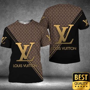 Luxury Louis Vuitton Half Black Half Brown Yellow Diagonal Lines 3D Shirt 5