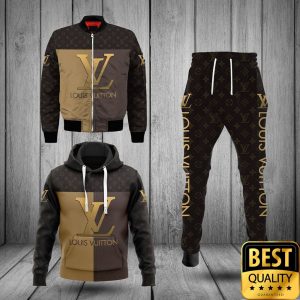 Luxury Louis Vuitton Half Dark Half Light Brown With Logos 3D Shirt And Pants 165