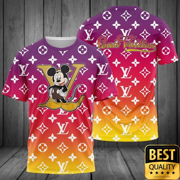 Luxury Louis Vuitton Hologram Color Monogram Pattern And Mickey 3D Shirt And Pants 166