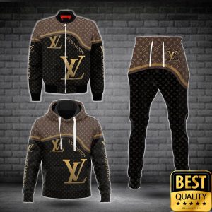 Luxury Louis Vuitton Light Brown and Black Smalls Logos 3D Shirt and Pants 1