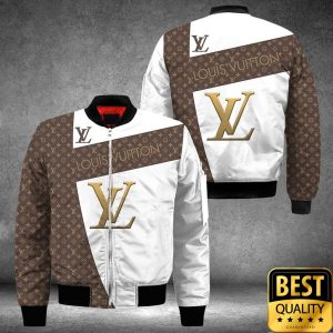 Luxury Louis Vuitton Light Brown and White with Central Logo Pattern 3D Shirt 1