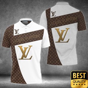 Luxury Louis Vuitton Light Brown and White with Central Logo Pattern 3D Shirt 4