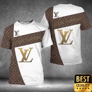 Luxury Louis Vuitton Light Brown and White with Central Logo Pattern 3D Shirt 5