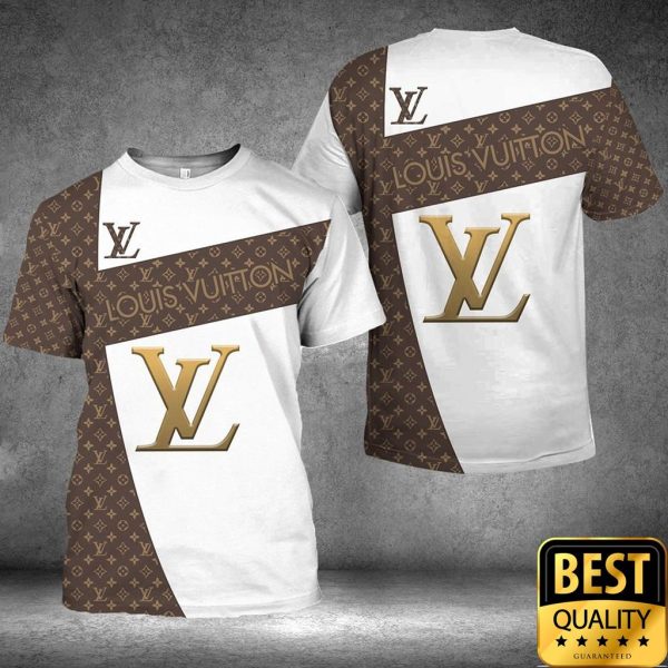 Luxury Louis Vuitton Light Brown And White With Central Logo Pattern 3D Shirt 169