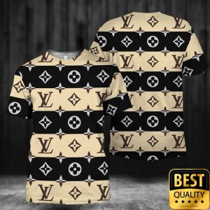 Luxury Louis Vuitton Light Yellow and Black Interleaved Pattern 3D Shirt and Pants 4