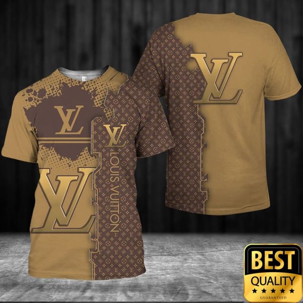 Luxury Louis Vuitton Light And Dark Brown With Big Color Splatters And Logo 3D Shirt 167