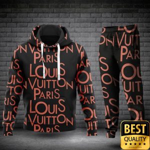 Luxury Louis Vuitton Paris Black with Red Brand Name 3D Shirt and Pants 1