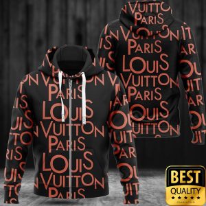 Luxury Louis Vuitton Paris Black with Red Brand Name 3D Shirt and Pants 5