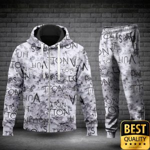Luxury Louis Vuitton Paris White With Black Logo And Gray Splatter 3D Shirt And Pants 174