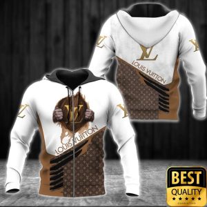 Luxury Louis Vuitton White And Brown With Hand Holding Brand Logo And Name 3D Shirt 175