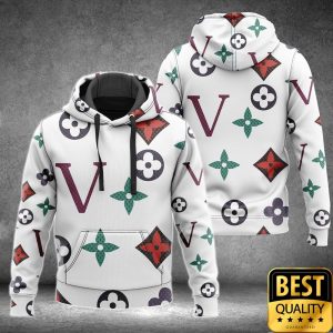 Luxury Louis Vuitton White With Colorful Patterns And Big V 3D Shirt And Pants 178