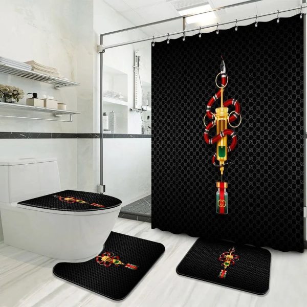 Luxury Snake Black Background Gucci Shower Curtain 043