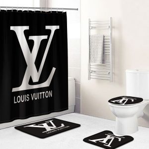 Shower Curtains Louis Vitton Black Gray Logo Full Bathroom Sets 083