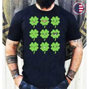 St Patricks Day Clovers Faces Shamrocks Irish Boys Girl Kids T-Shirt