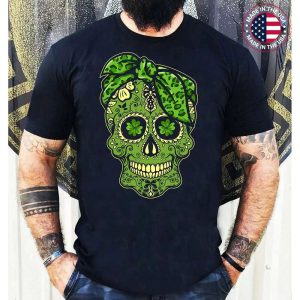 Sugar Skull St Patricks Day Of The Dead Women Men Leprechaun T-Shirt