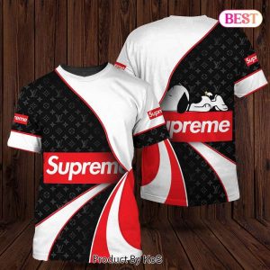 Supreme Black White Red Mix Louis Vuitton Logo Luxury Brand 3D T-Shirt 070
