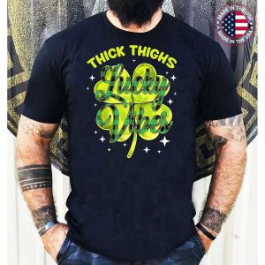 Thick Thighs Lucky Vibes Buffalo Plaid Saint Patrick’s Day Shamrock T-Shirt