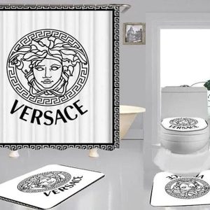 Versace Pattern Text White Black Background Bathroom Accessories Set 036