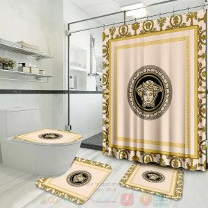 Versace White Yellow Pattern Shower Curtain Bathroom Set 039