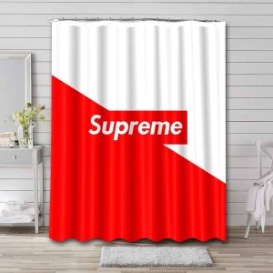 White And Red Logo Supreme Shower Curtain Set 042