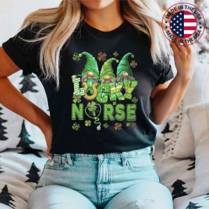 Womens St Patricks Day Nurse Scrubs Top Nursing Lucky Gnomes T-Shirt