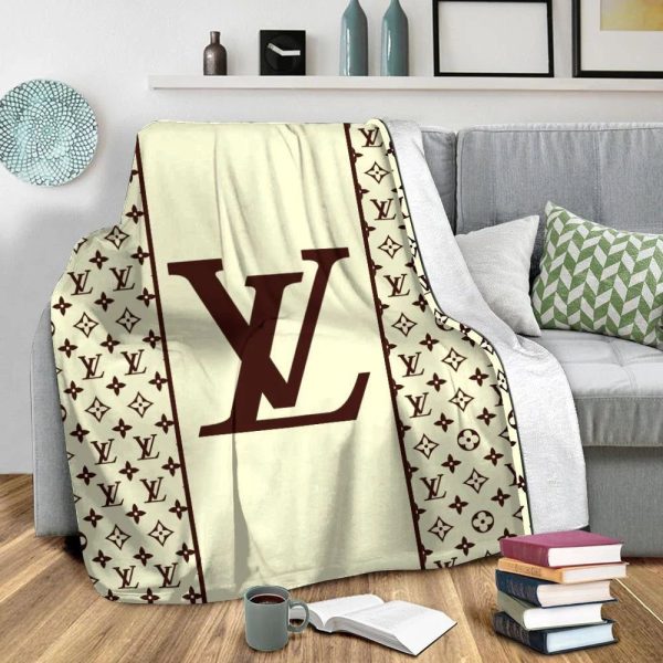 Yellow Brown Logo Louis Vuitton Blanket 060