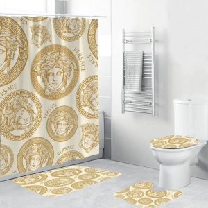 Yellow Logo Pattern Versace Shower Curtain Set 041